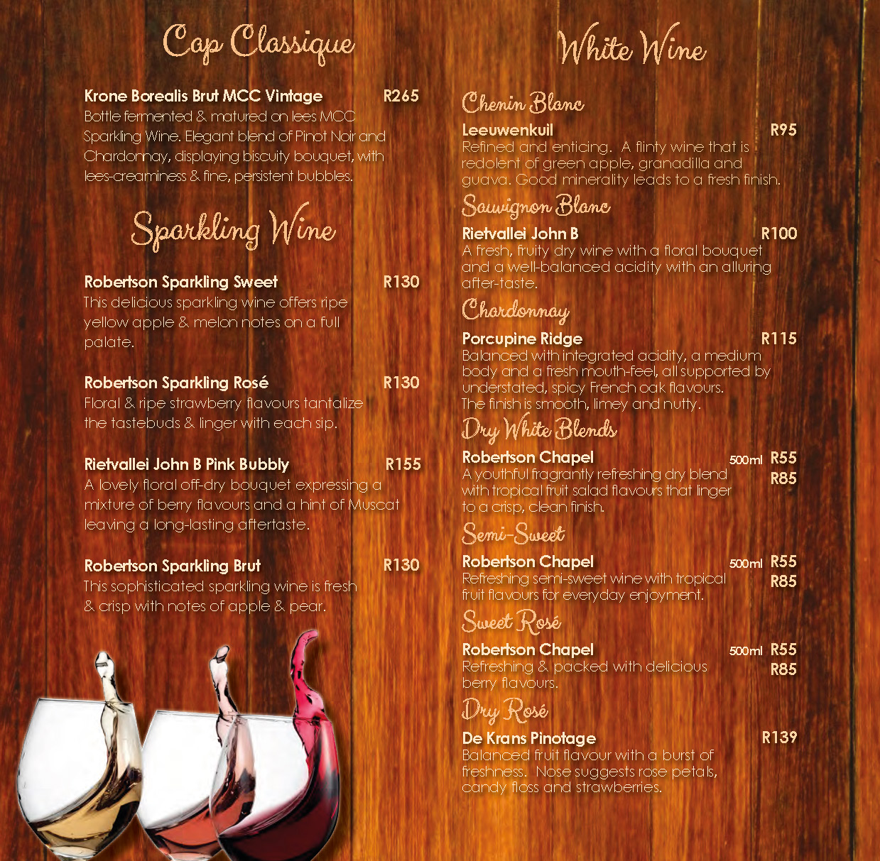 Wines & Beverages Menus , Poortview, Roodepoort, Gauteng