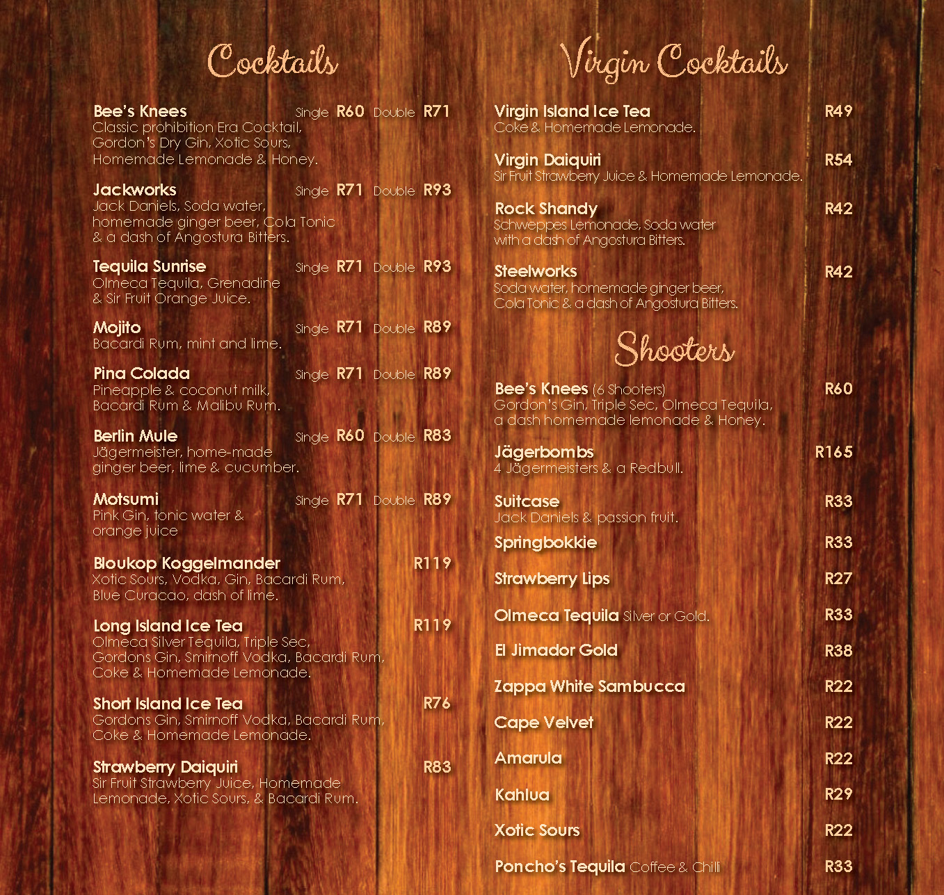 Wines & Beverages Menus , Poortview, Roodepoort, Gauteng