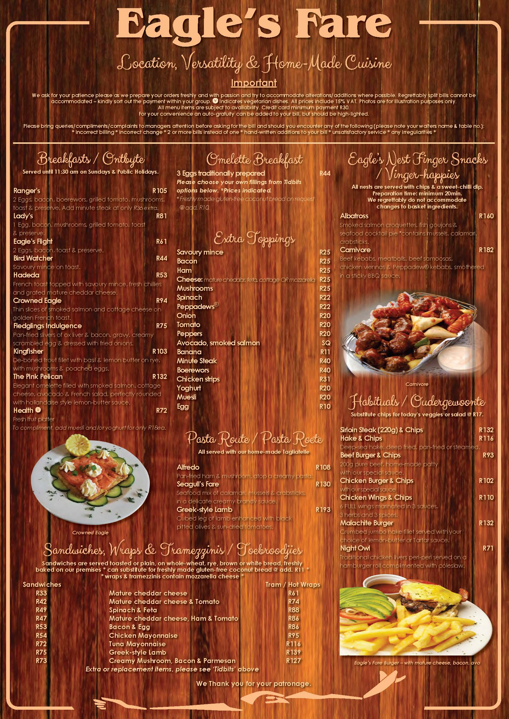 A La Carte Menu Menus Poortview Roodepoort Gauteng 
