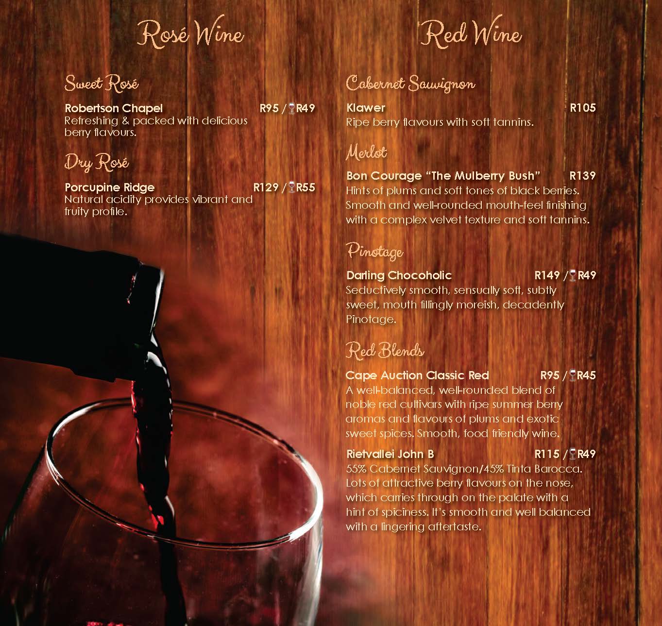 Wines & Beverages Menus , Poortview, Roodepoort, Gauteng