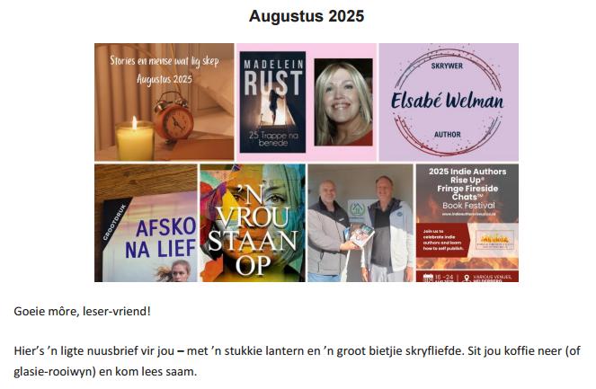 Augustus nuusbrief met inligting oor Madeleine Rust se afsterwe