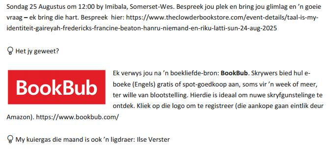 Elsabe Welman se boeke word geskenk aan Overberg Tehuis in Riviersonderend. Die skrywer tree op by Durbanville Biblioteek om skrywers te help met selfpublisering