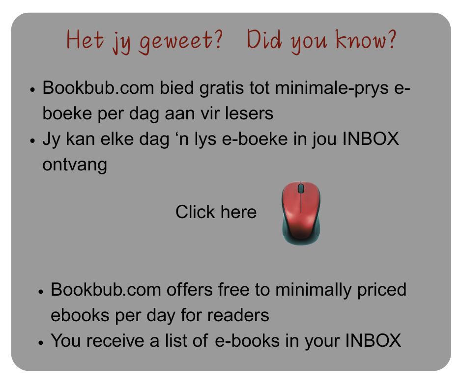 Skrywer gee inligting oor gratis boeke op Bookbub